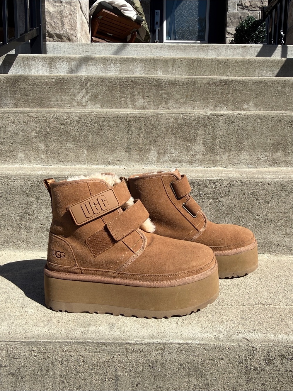 UGG Suede Platform Boots in Chestnut Tan